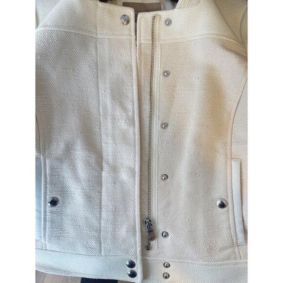 Banana Republic Size 0 Ivory Textured Cotton Blend Jacket Zipper Button Snaps - Picture 7 of 16